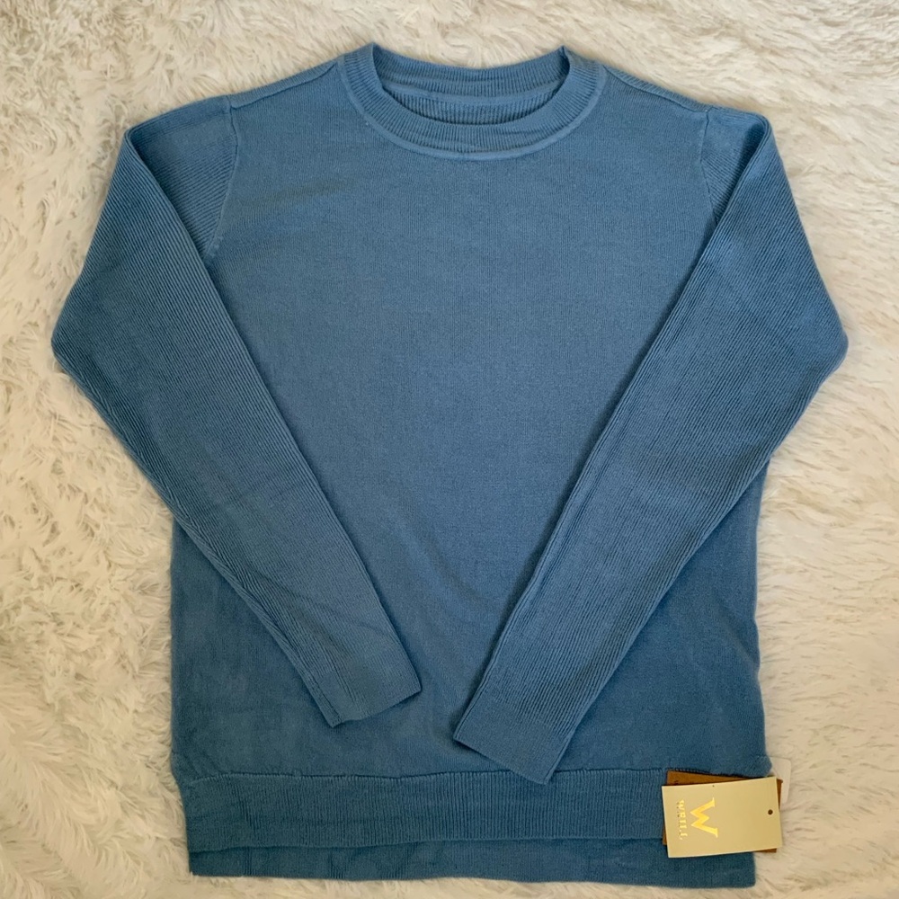 NWT Blue Crew Neck Sweater with Ribbed Details